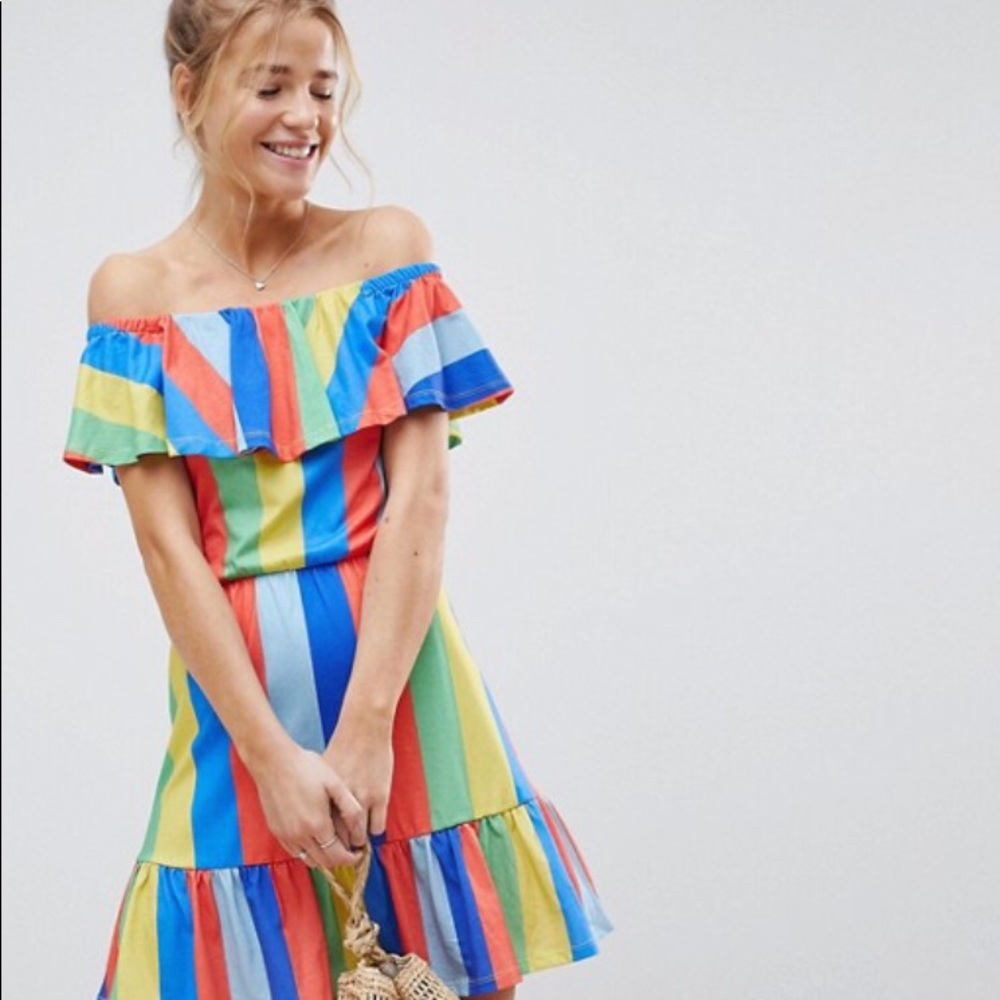 ASOS Rainbow Bardot Sundress Size 4